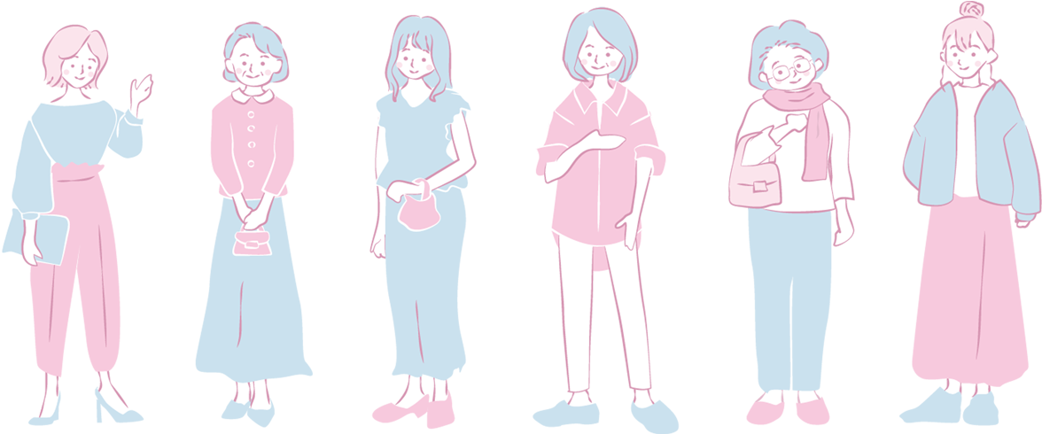 さまざまな年代の女性が笑顔で並ぶイラスト